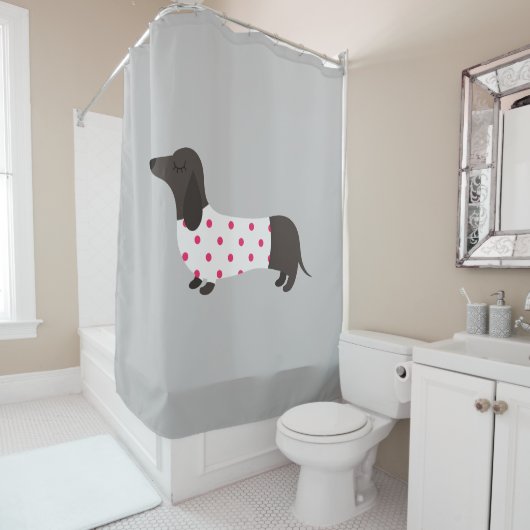 Rideau de douche teckel à pois (En situation)
