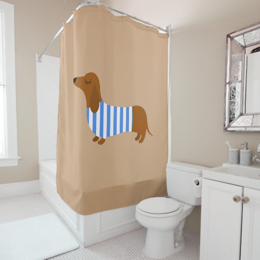 Rideau de douche teckel marron (En situation)