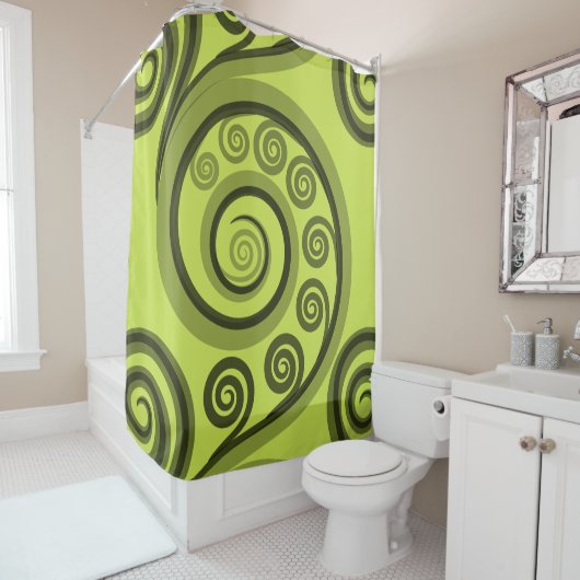 Rideau de douche tendance Koru vert-Jaune (En situation)