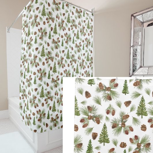 Rideau de douche Thème Pin moderne d'hiver