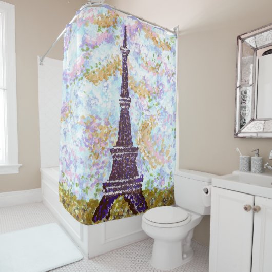 Rideau de douche Tour Eiffel Pointillisme (En situation)