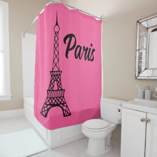 Rideau de douche Tour Eiffel rose vif Paris