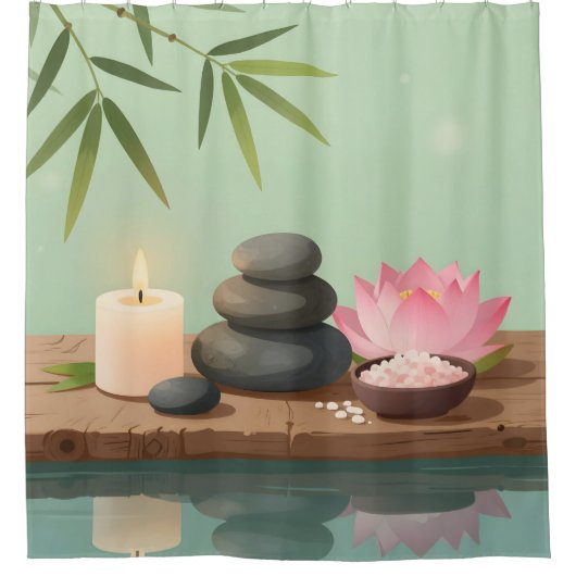 Rideau de douche Tranquil Reflection – Paysage Zen (Devant)