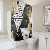 rideau de douche triangles noir et or abstrait (En situation)