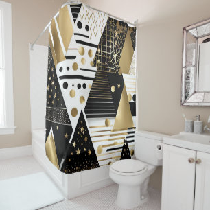 rideau de douche triangles noir et or abstrait