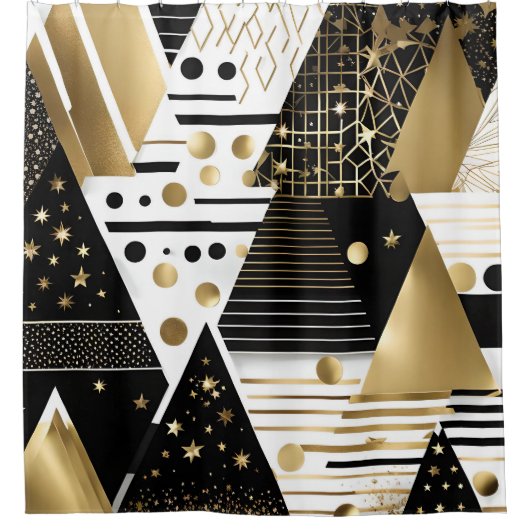 rideau de douche triangles noir et or abstrait (Devant)