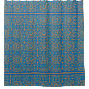 Rideau de douche tribal bleu et cuivre