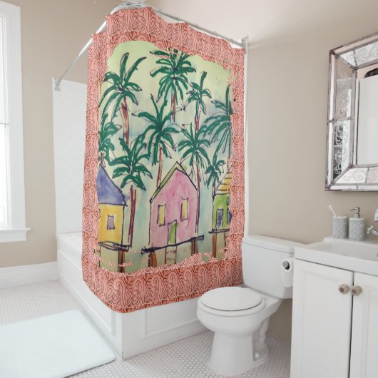 Rideau de douche Tropical Paint Stroke (En situation)