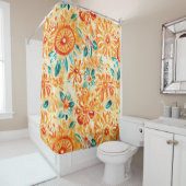 Rideau de douche tropicale orange soleil (En situation)