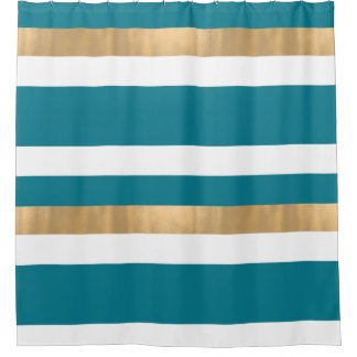 Rideau de douche Turquoise blanc et or