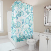 Rideau de douche Turquoise Cheval de mer Sanddolla (En situation)