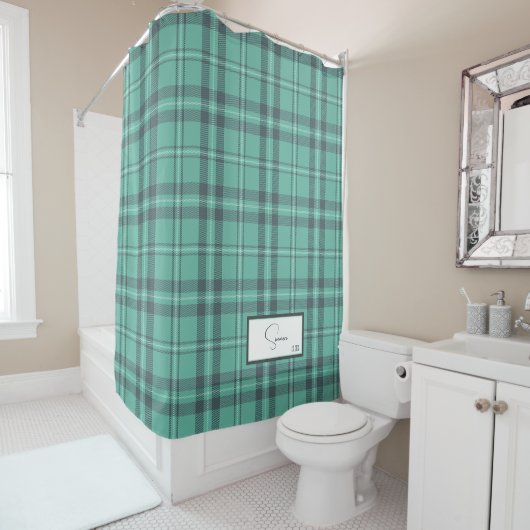 Rideau de douche Turquoise plaqué moderne (En situation)