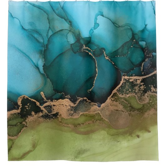 Rideau de douche Turquoise vert noir or moderne (Devant)
