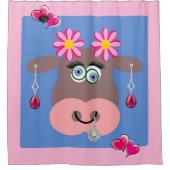 Rideau de douche Vache rose Bleu Floral (Devant)