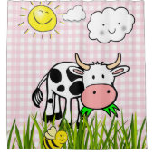 Rideau de douche Vache rose Plaid Nuages Soleil Bu (Devant)