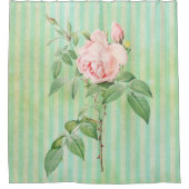 Rideau de douche Vert & blanc Bande rose rose (Devant)