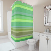 Rideau de douche Vert Bleu Jaune Bandes (En situation)