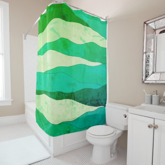 Rideau de douche vert de l'océan Vintage (En situation)