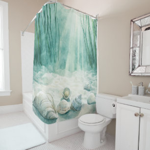 Rideau de douche vert écume de mer avec motif de c
