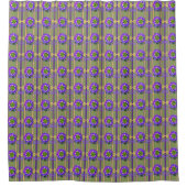 Rideau de douche vert mousse avec fleurs violettes (Devant)