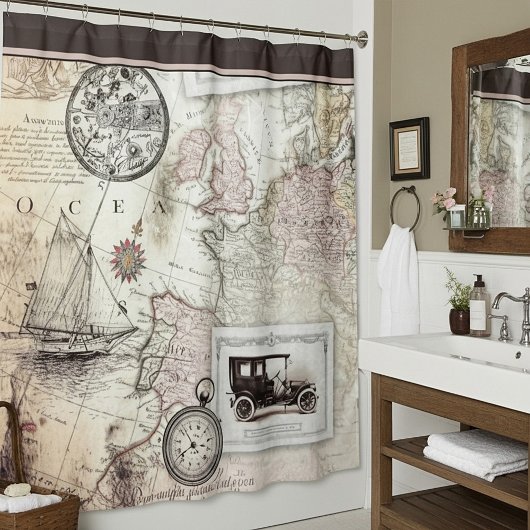 Rideau de douche vintage voyage