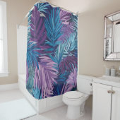 Rideau de douche Violet et feuille de palme bleu T (En situation)