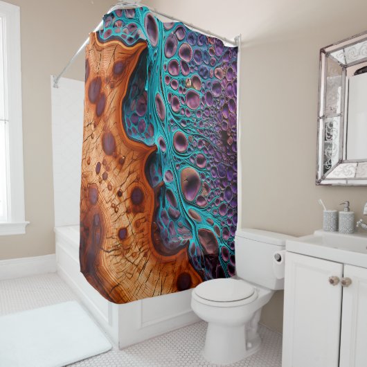 Rideau de douche violet Turquoise Art (En situation)