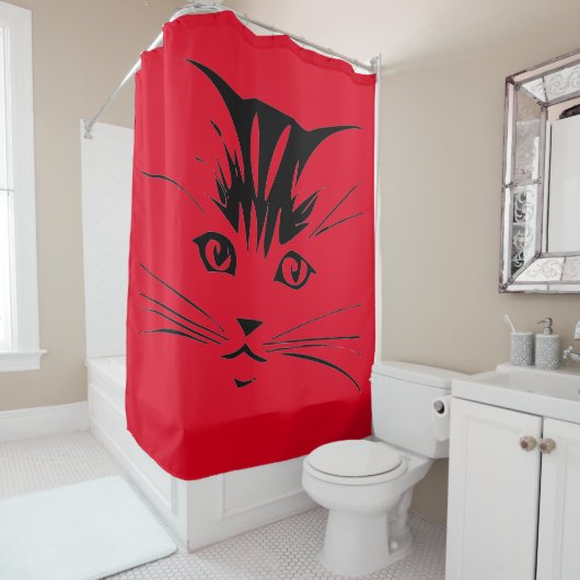 Rideau de douche visage de chat (En situation)