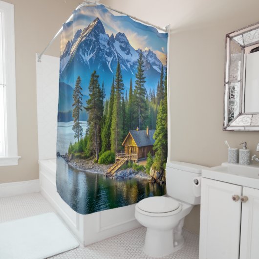 Rideau de douche Vue Montagne (En situation)