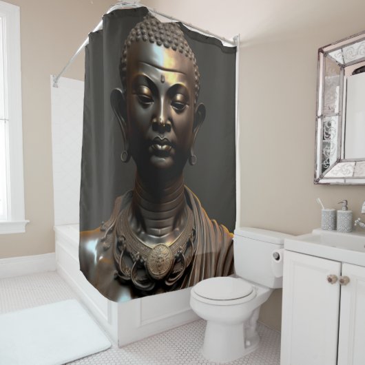 Rideau de douche Zen Black Bouddha (En situation)
