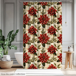 Rideau de Noël rustique rouge Poinsettia vintage