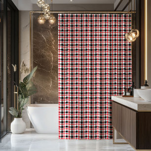 Rideau de salle de bain à carreaux rouges et noirs