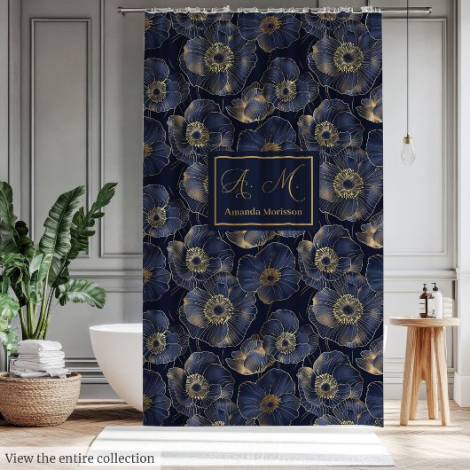 Rideau de salle de bain chic Navy Gold