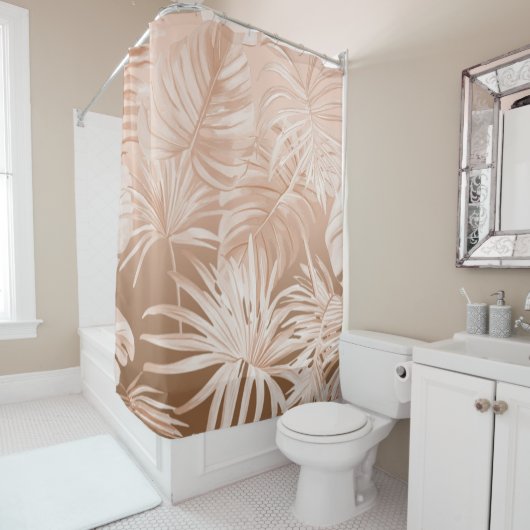 Rideau de salle de bain Mocha Boho Tropical (En situation)