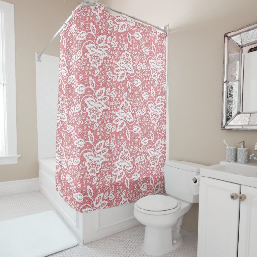 RIDEAU ÉLÉGANT ROSE ET LACE BLANCHE (En situation)