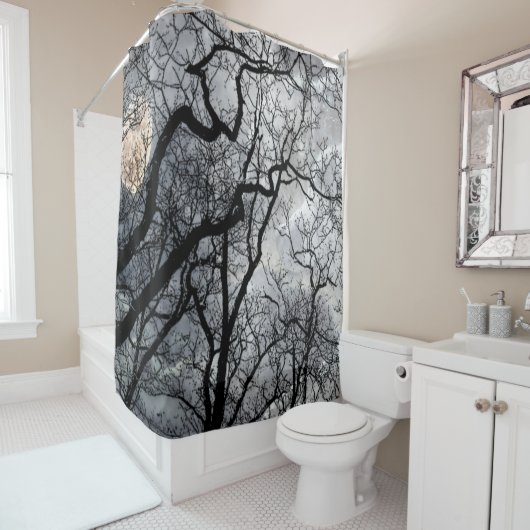 Rideau en douche blanc de lune de noir abstrait (En situation)