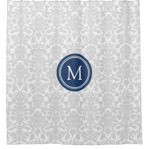 Rideau en douche bleu gris de monogramme de