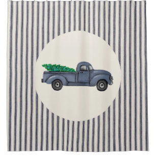 Rideau en douche bleu vintage de camion d'arbre de
