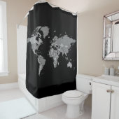 Rideau en douche de carte du monde aux nuances (En situation)