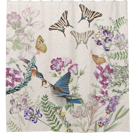 Rideau en douche de fleurs de papillon d'oiseaux (Devant)