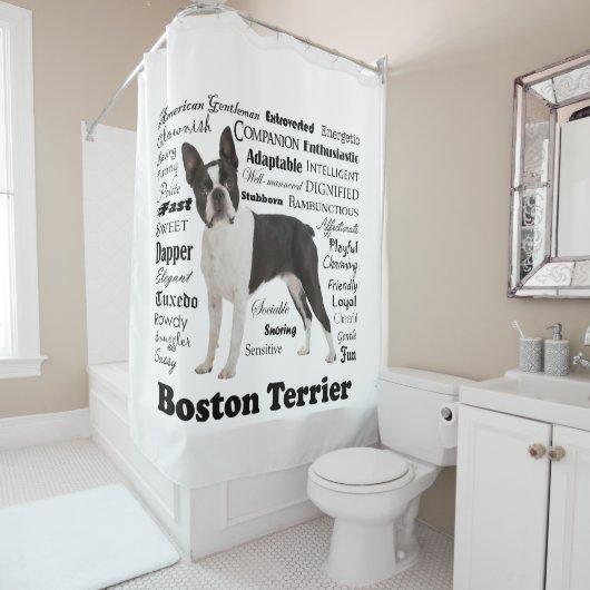 Rideau en douche de traits de Boston Terrier (En situation)
