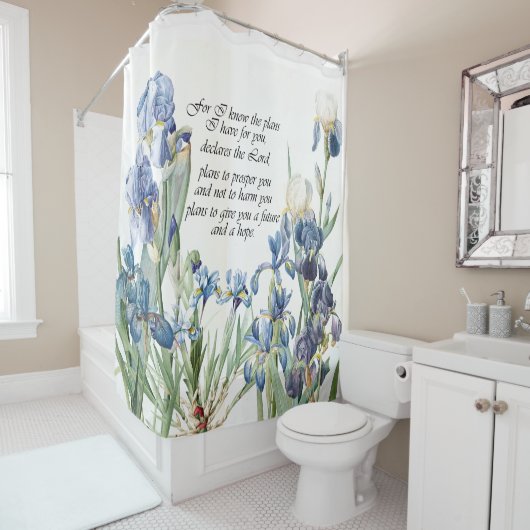 Rideau en douche floral d'iris de promesse bleue (En situation)