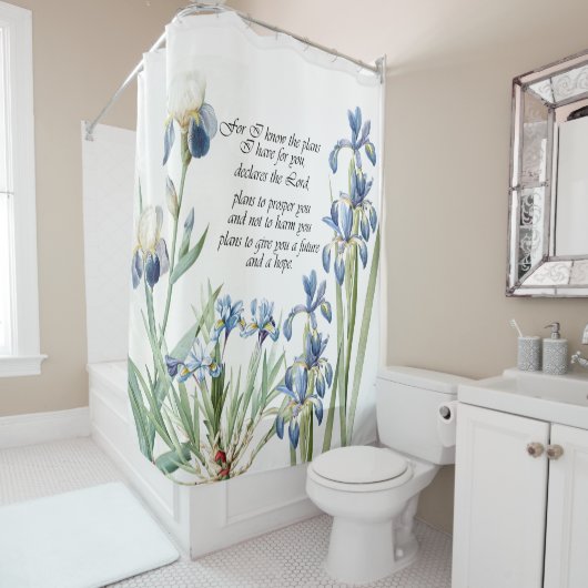 Rideau en douche floral d'iris de promesse bleue (En situation)