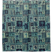 Rideau en douche hawaïen de pétroglyphe de bleus (Devant)