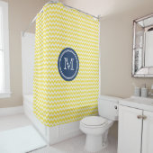 Rideau en douche jaune de monogramme de bleu (En situation)