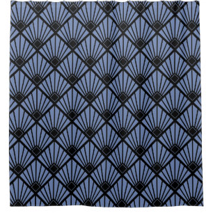 Rideau en douche - noir et bleu de fan d'art déco