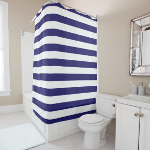Rideau en douche rayé bleu et blanc de minuit