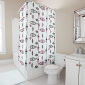 Rideau en douche rose et gris atomique de motif (En situation)