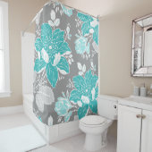 Rideau en douche turquoise de motif de fleurs de (En situation)
