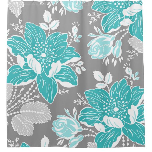 Rideau en douche turquoise de motif de fleurs de (Devant)